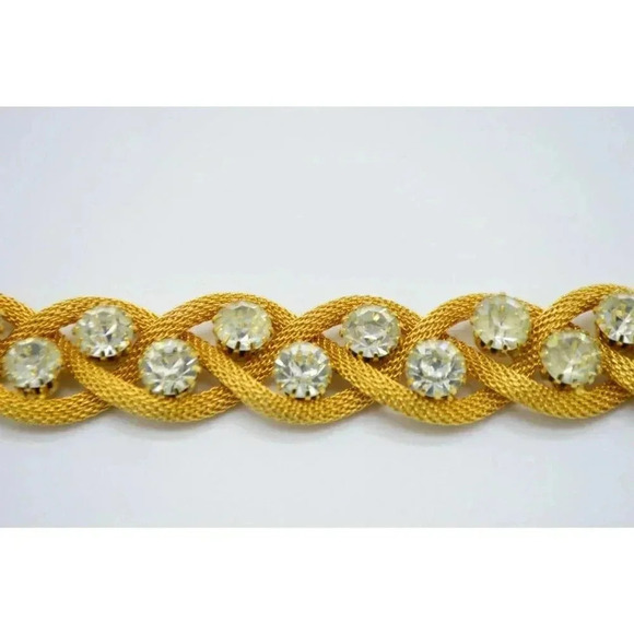 Jewels By Le Dor Clear Rhinestone Gold Tone Metal Mesh 1950s Demi Parure Jewelry - Picture 5 of 12